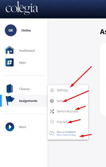 Colēgia Platform Features – From Assignments to Real-Time Messaging 11 Help Support Colegia From Assignment Tab